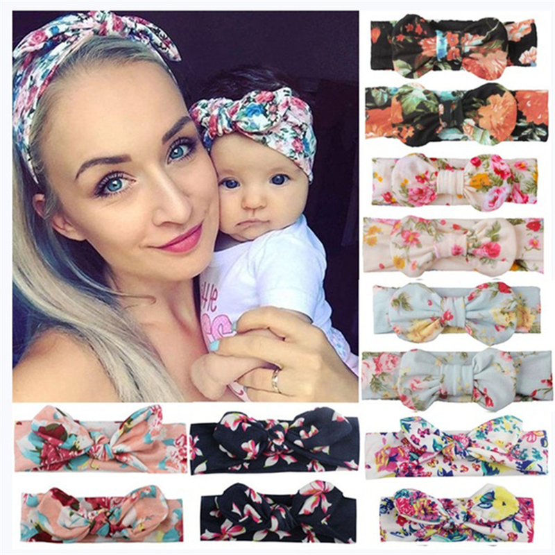 2Pcs/Set Mom Mother & Daughter Kids Girl Baby Bow Headband Hair Band Accessories 