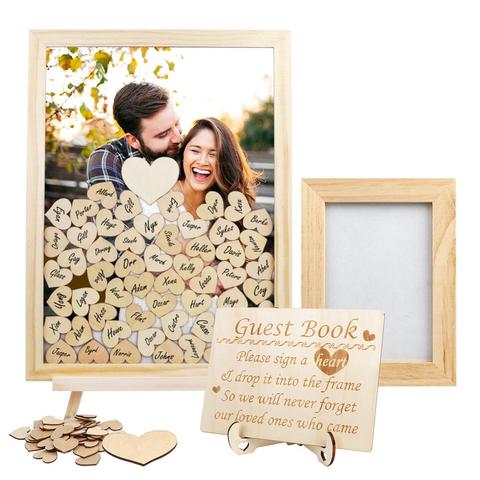 OurWarm Wedding Guest Book Wooden Picture Frame with 80 Blank Hearts Anniversary Baby Shower Home Decorations Display Easel ► Photo 1/6