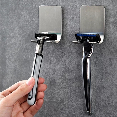 Self Adhesive Shower Hooks Shaver Hanger Stand Stainless Steel Utility Hook  - AliExpress