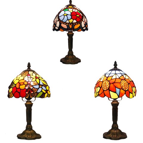 Tiffany Table Lamp Color Glass Lamp Shade Resin Base Retro Mediterranean Style Table Lamp Bedroom Dining Room Art Desk Light ► Photo 1/6