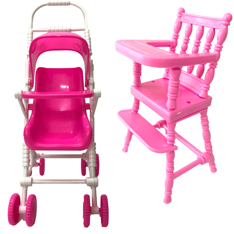 NK Two Set Dll Accessories Pink Baby Stroller Baby Chair Kindergarten Toys Mini Furniture For Kelly 1:12 Doll  DIY Toys 8X DZ ► Photo 1/3