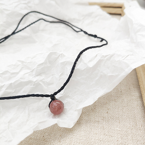 Natural strawberry crystal necklace female tide version simple ins net red temperame Sen black rope clavicle chain short necklac ► Photo 1/5