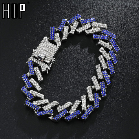 Hip Hop 15MM Bling Iced Out Full Rhinestone Bracelet Geometric AAA CZ Stone Cuban Chain Bracelets For Men Jewelry ► Photo 1/6