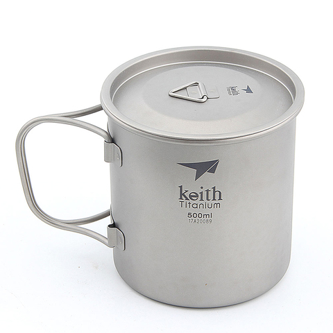 Keith Titanium Cup Titanium Water Mugs Camping Cups Ultralight Travel Mug With Folding Handle Titanium Lid Drinkware 300ml-900ml ► Photo 1/6