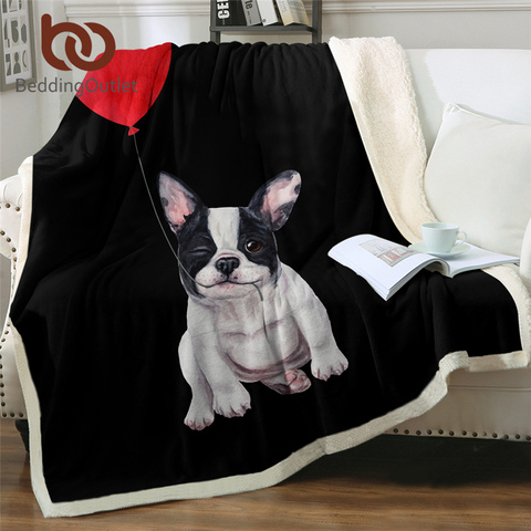 BeddingOutlet French Bulldog Sherpa Blanket Cute Puppy Furry Blanket Red Balloon Throw Blanket Cartoon Dog Plush Bedspread Koce ► Photo 1/6