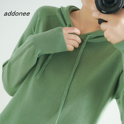 2022 New Color Spring And Autumn New Women Cashmere Sweater Sport Hooded Collar Pullovers Solid Color Knit Jacket Bottomed ► Photo 1/6