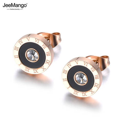 JeeMango Trendy Stainless Steel Black Acrylic Circle Roman Numeral Wedding Earrings For Women CZ Crystl Earrings Jewelry JE19072 ► Photo 1/6
