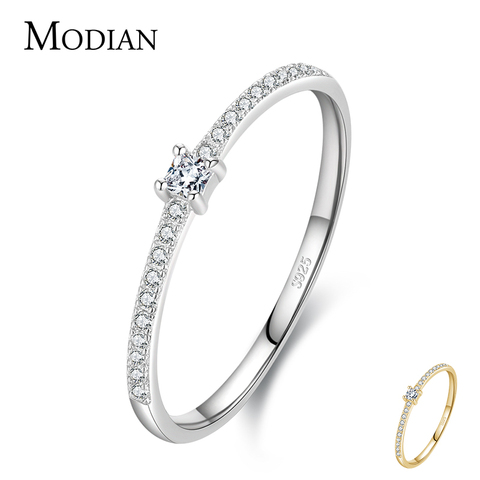 Modian 2022 Real 925 Sterling Silver Simple Square Clear CZ Charm Gold Color Finger Rings For Women Wedding Engagement Jewelry ► Photo 1/5