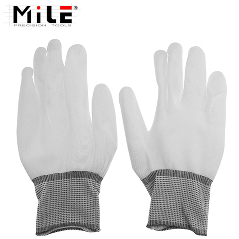 MILE 1 Pair ESD Safe Gloves White Anti-static Anti-skid PU Finger Top Coated for Electronic Repair Works ► Photo 1/6