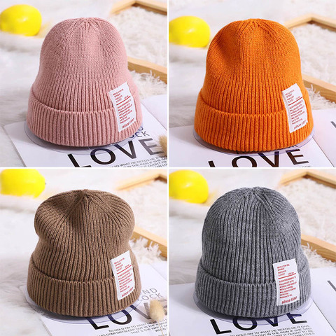 New Letter Baby Hat Beanie Cap Warm Winter Newborn Boys Girls Hat Knitted Solid Kids Infant Toddler Bonnet Casquette Enfant ► Photo 1/6