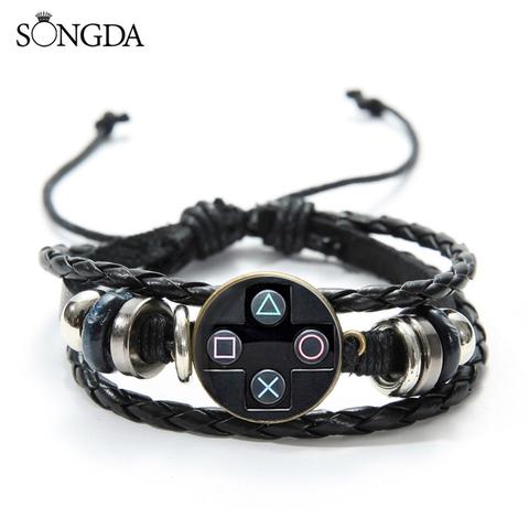 2022 Video Game Controller Bracelet Punk Controller Gamepad Glass Gem Woven Leather Bracelet Christmas Gift for Boyfriend ► Photo 1/6