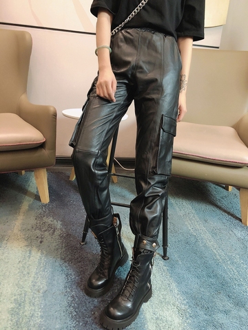 Genuine Sheepskin Leather Women's Pants Spring Autumn Streetwear Women Leisure Female Leather Pants Ropa Para Mujer Zjt925 ► Photo 1/6