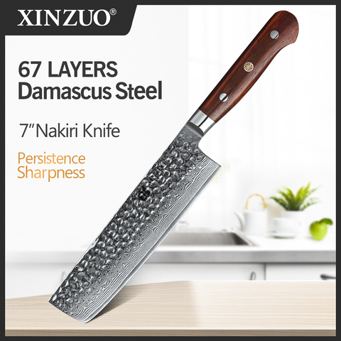 XINZUO 7'' inch Nakiri Knife 67 layer Damascus Steel Kitchen Knife Chinese Chef Butcher Knives Rosewood Handle Cleaver Cutlery ► Photo 1/6