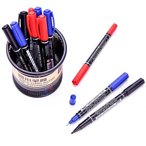 1/3Pcs/Set Waterproof Marker Pen Oil Permanent Dual Tip 0.5/1.0 mm Nib Black Blue Red Art Marker Pens School Office Stationery ► Photo 1/6