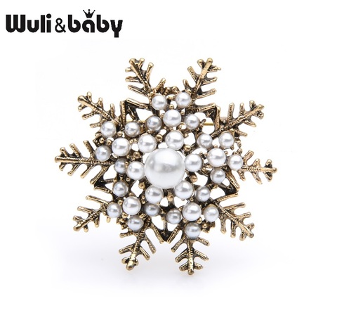 Wuli&baby Retro Pearl Snowflake Brooches Women Alloy Flower Brooch Pins Christmas Gifts ► Photo 1/3