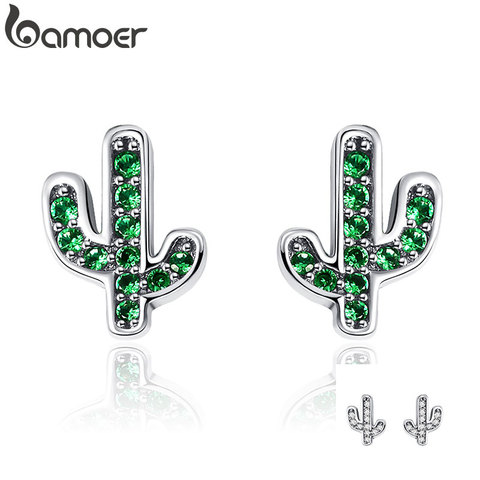 BAMOER Hot Sale 925 Sterling Silver Dazzling Green Cactus Crystal Stud Earrings for Women Authentic Silver Jewelry Bijoux SCE097 ► Photo 1/6