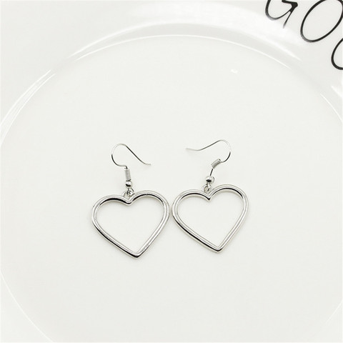 Simple Design Silver Color Hollow Heart Drop Earrings For Women New Brand Fashion Ear Cuff Piercing Dangle Earring Gift A197 ► Photo 1/6