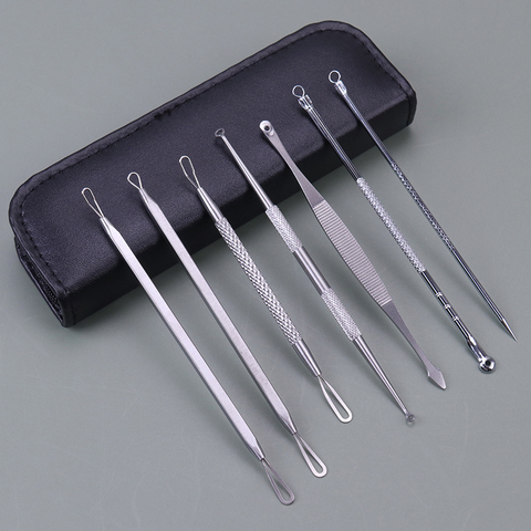 7PCS/1Set Stainless Steel Extractor Blackhead Remover Needles Acne Pimple Blemish Treatments Face Skin Care Beauty Tools ► Photo 1/6