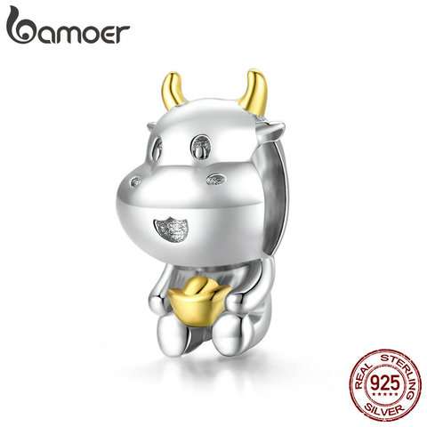 bamoer 925 Sterling Silver Retro Charm for Original Bracelet & Bangle Vintage Lucky Cow Charms Jewelry DIY Bracelet SCC1709 ► Photo 1/5