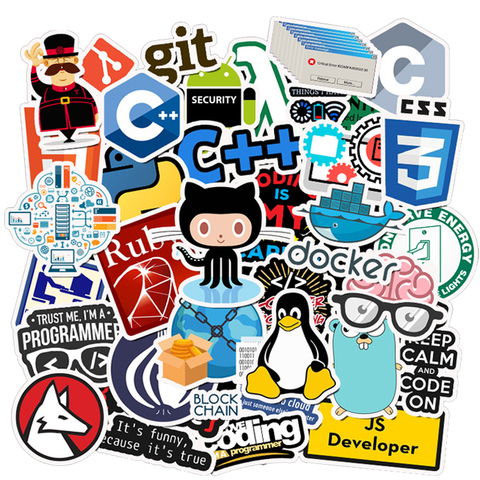 50pcs Programmer Geek Java Waterproof PVC Stickers DIY Skateboard Guitar Laptop Fridge Luggage Graffiti Decal Sticker Kids Toys ► Photo 1/5