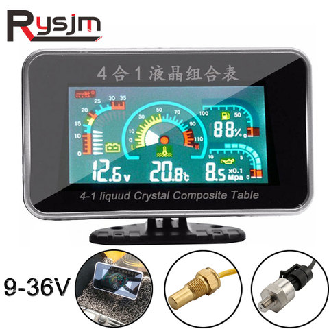 4 In 1 LCD 12v/24v Excavator Truck Car Oil Pressure Voltmeter Volt Water Temperature Fuel Gauge Temperature Sensor Voltmeter Car ► Photo 1/6