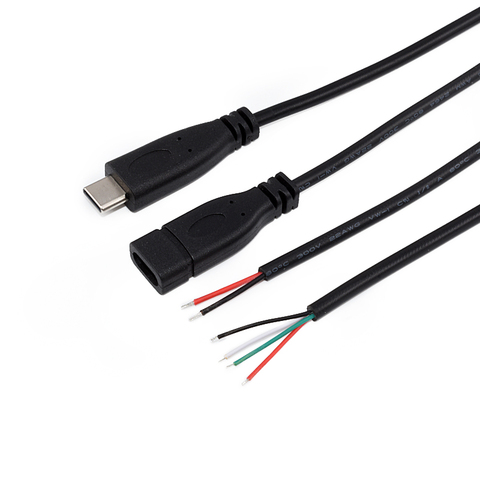 high quality 20cm Black Type-c Usb FeMale male  Plug 2 4 wire Power Cable Cord stripped Maximum current 3A for Raspberry pie DIY ► Photo 1/4