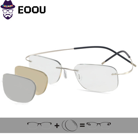 Photochromic lens Rimless Glasses Men's Women Optical Glasses Prescription Anti blue light Oculos Myopia Multifocal Lens Glasses ► Photo 1/3