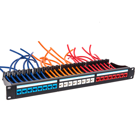 19 1U Rack Mount Pass-through 24 Port CAT6 Patch Panel Network Cable RJ45 Adapter Color Keystone Jack Modular Distribution Frame ► Photo 1/6