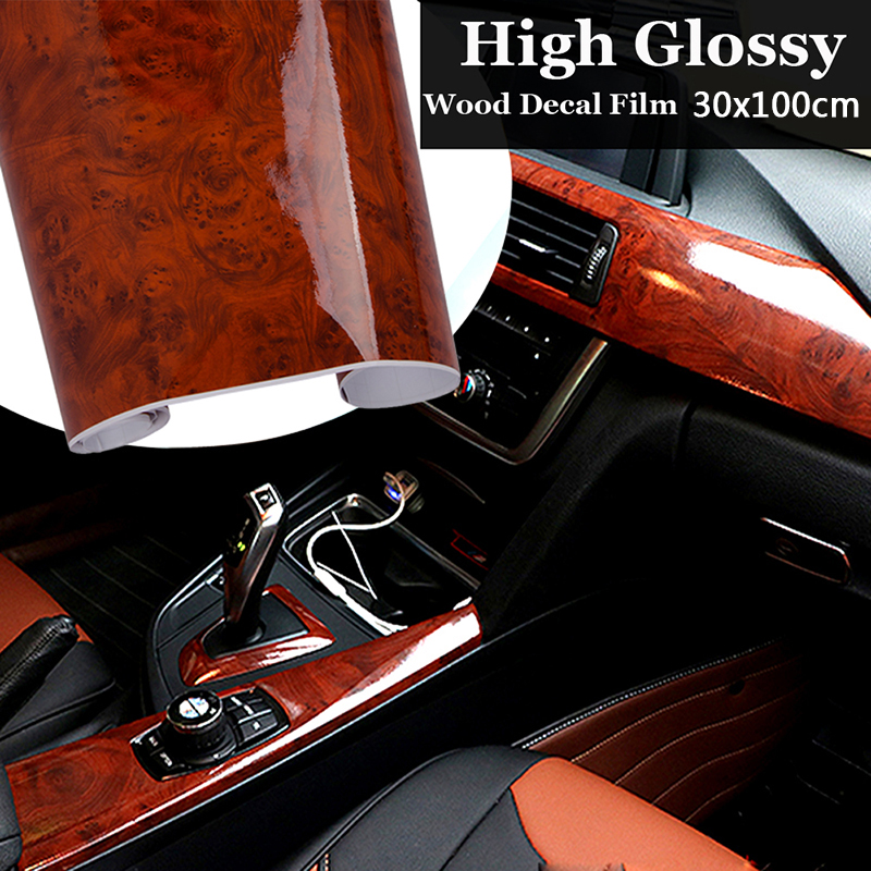 Car Dashboard Panel High Glossy Wood Grain Vinyl Trim Film Sticker Decor Protector DIY Film Car Interior Moulding Stylish ► Photo 1/6