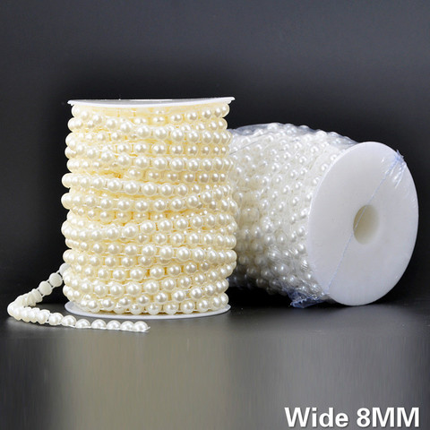 8MM Wide White Beige Half Round Pearls Chain Beads Lace Ribbon Embroidery DIY Crafts Christmas Wedding Headwear Home Decoration ► Photo 1/5