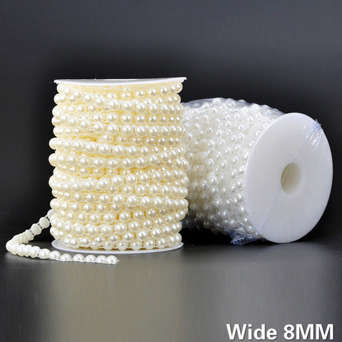 8MM Wide White Beige Half Round Pearls Chain Beads Lace Ribbon Embroidery DIY Crafts Christmas Wedding Headwear Home Decoration ► Photo 1/5
