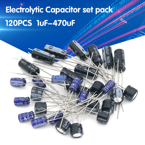 120pcs 12 value kit 1uF-470uF Electrolytic Capacitor assortment set pack 1UF 2.2UF 3.3UF 4.7UF 10UF 22UF 33UF 47UF 100UF 220UF ► Photo 1/6