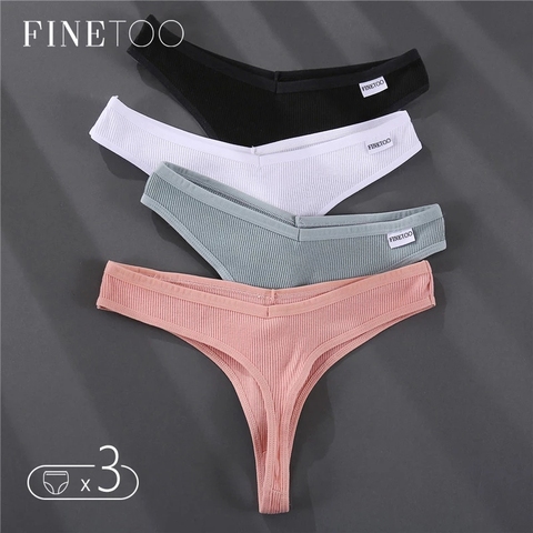 FINETOO 3Pcs/set Women Thongs Soft Cotton G-String Panties Sexy V Waist Underpants Female Underwear M-XL Girl Thong Bikini Panty ► Photo 1/6