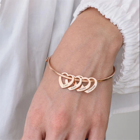 PolishedPlus Customized  Bangle Bracelet Heart Shape Pendants Stainless Steel  Letter Personalized For Women Birthday  Gift ► Photo 1/6