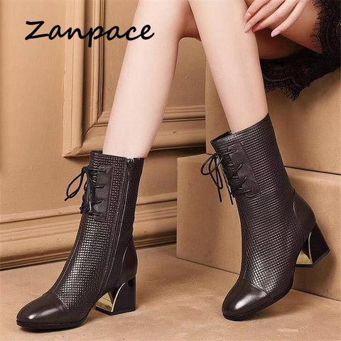 Fashion Thicked Women's Boots 2022 Winter Plus Velvet Shoes Woman Martin Boots Warm Leather Square Head Ankle Boots for Women ► Photo 1/6