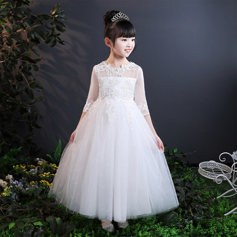 2022 Baby Girls Lace Embroidery Dress Kids White Wedding High-end Dress Flower Vestidos Long Party Princess Dress Girls Clothes ► Photo 1/6