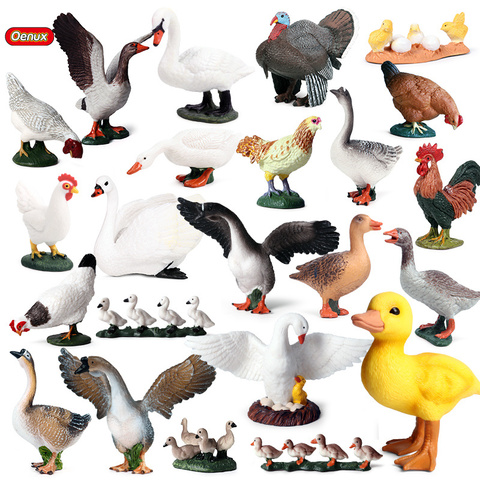 Oenux Simulation Cute Poultry Farm Animals Model Duck Goose Swan Hen Chicken Action Figures PVC Miniature Toy Xmas Gift For Kids ► Photo 1/6