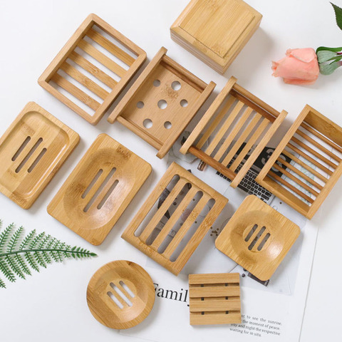 Wooden Natural Bamboo Soap Dishes Tray Holder Storage Soap Rack Plate Box Container Portable Bathroom Soap Dish Storage Box ► Photo 1/6