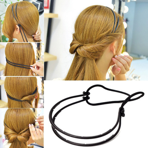 New Double Root Hair Hoop Head Band Adjustable Hair Clips Women Hoop Elastic Rubber Bands Ring Hair Styling Tools Hair Braider ► Photo 1/6