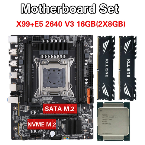 Kllisre X99 motherboard set Xeon E5 2640 V3 LGA2011-3 CPU 2pcs X 8GB =16GB 2666MHz DDR4 memory ► Photo 1/6