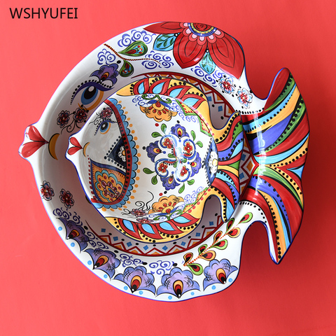 Creative hand-painted ceramic dish home kitchen tableware fish-shaped salad dessert cake bowl cute home fruit decoration plate ► Photo 1/5