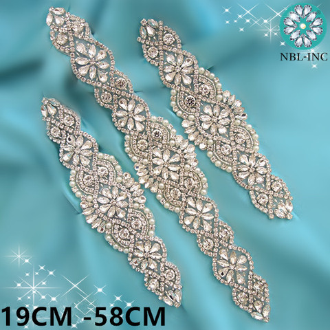 (1PC) Silver Rhinestone appliques gold crystal beaded rhinestones appliques hot fix iron sew on for wedding dresses WDD0403-M ► Photo 1/6
