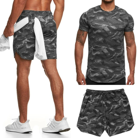 2022 new Camouflage printed T-shirt sports suit couple quick dry casual running suit summer short sleeve shorts 2-piece set ► Photo 1/6