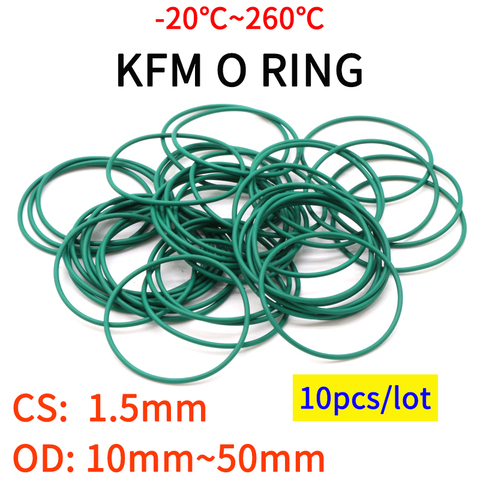 20pcs CS1.5mm OD 10~50mm Green FKM Fluorine Rubber O Ring Sealing Gasket Insulation Oil High Temperature Resistance Green ► Photo 1/2