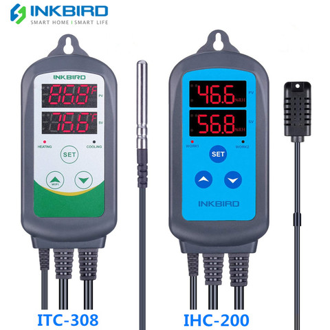 Inkbird Combo Set Pre-wired Digital Dural Stage Humidity Controller IHC200 and Heating Cooling Temperature Controller ITC-308 ► Photo 1/6