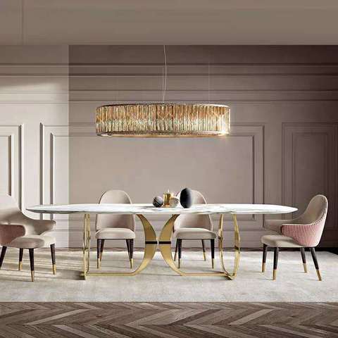 Italian gold stainless steel wedding dinning tables sets luxury 6 chairs modern marble dining table set ► Photo 1/6