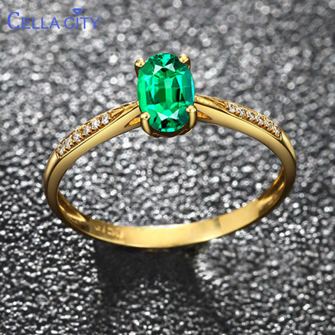 Cellacity 925  silver ring with green oval emerald gemstone  gold color silver jewelry open adjust size woman party gift ► Photo 1/6