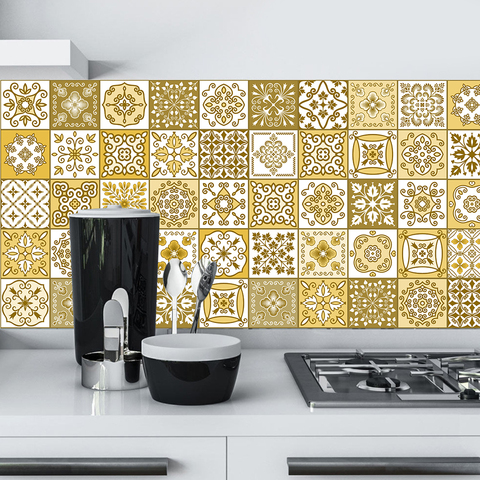 10/15/20/30cm Yellow Strip Tiles Wall Sticker Bathroom Kitchen Stairs Cupboard Decoration Wallpaper Peel & Stick Vinyl Art Mural ► Photo 1/6