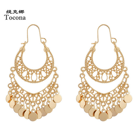 Tocona Luxury Wafer Tassel Drop Earrings for Women Hollow Geometric Punk Alloy Metal Pendant Earrings Jewelry Accessories 9199 ► Photo 1/6