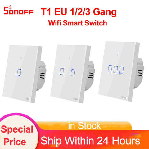 Sonoff TX T1 EU 1 2 3 Gang Wifi/433/RF Switch Smart Home Automation Module Wall Touch LED Light Timer Switch Work with Alexa ► Photo 1/1